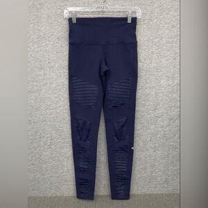 ALO Women's High-Waisted Navy Blue Moto Leggings, Small, EUC